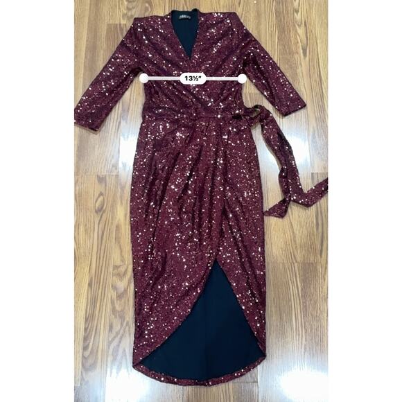 Zhivago Burgundy Sequin Kinsey Wrap Dress Women’s Size 8 Party Cocktail Evening - Picture 10 of 11